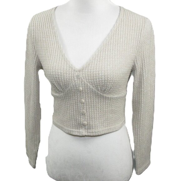 SO Beige Knit Long Sleeve Cropped Top Size Medium - Picture 1 of 6